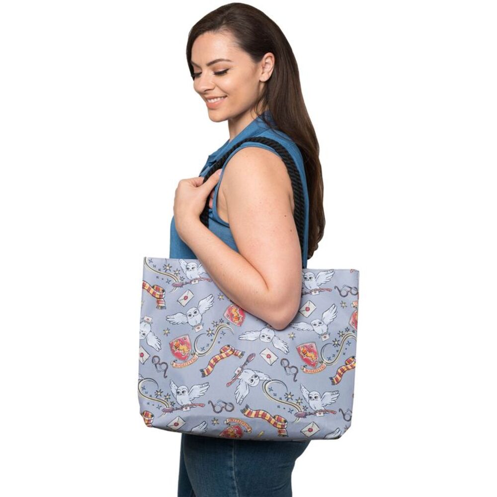 Harry Potter Tote Bag Travel Rope Handle Carry-On Gryffindor Hedwig Gray Women's